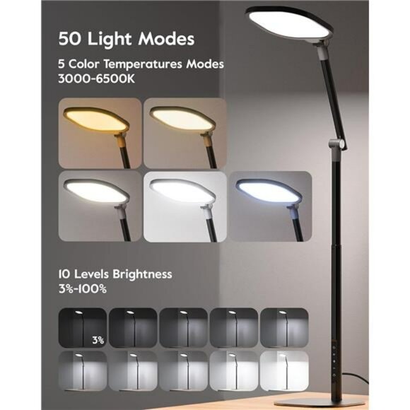 LED desk lamp tall adjustable office light 50 modes dimmable study reading lamp - Picture 4 of 7